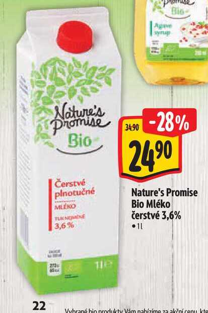  Nature's Promise Bio Mléko čerstvé 3,6% 1 l
