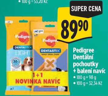 Pedigree Dentální pochoutky + balení navíc, 180 g + 98 g