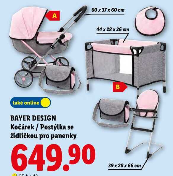 BAYER DESIGN Kočárek / Postýlka se židličkou pro panenky  