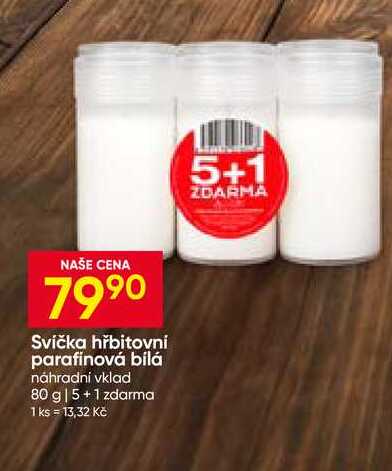 Svíčka hřbitovní parafínová bílá náhradní vklad 80 g