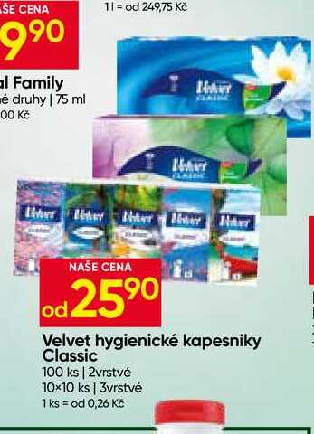 Velvet hygienické kapesníky Classic 100 ks 2vrstvé