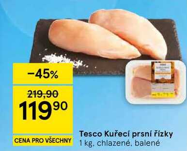Tesco Kuřecí prsní řízky, 1 kg, chlazené, balené
