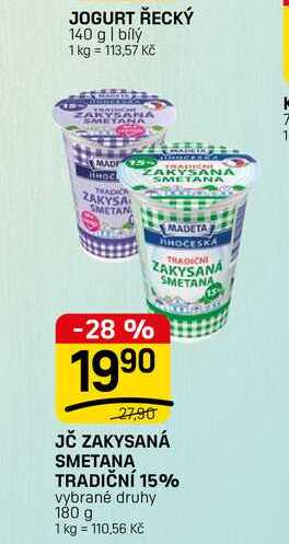 JČ ZAKYSANÁ SMETANA TRADIČNÍ 15% vybrané druhy 180 g