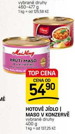HOTOVÉ JÍDLO | MASO V KONZERVĚ vybrané druhy 400 g 