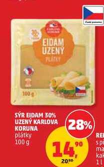 SÝR EIDAM 30% UZENÝ KARLOVA KORUNA plátky, 100 g