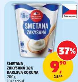 SMETANA ZAKYSANÁ 16% KARLOVA KORUNA, 200 g  v akci