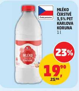 MLÉKO ČERSTVÉ 3,5% PET KARLOVA KORUNA, 1 l