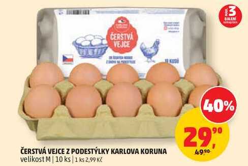 ČERSTVÁ VEJCE Z PODESTÝLKY KARLOVA KORUNA velikost M, 10 ks