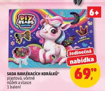 SADA NAVLÉKACÍCH KORÁLKŮ plastová, včetně nůžek a vlasce, 1 balení