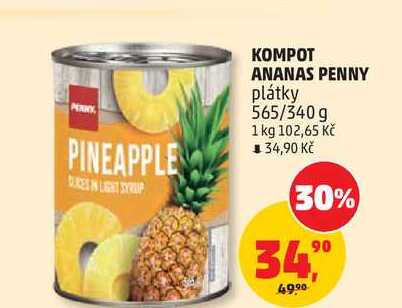 KOMPOT ANANAS PENNY plátky, 565/340g 