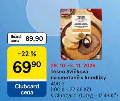 Tesco Svíčková na smetaně s knedlíky, 400 g