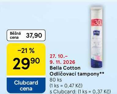 Bella Cotton Odličovací tampony, 80 ks