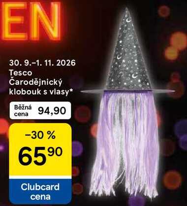 Tesco Čarodějnický klobouk s vlasy