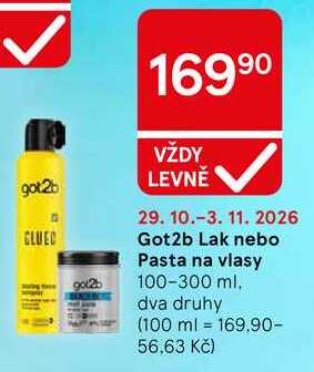 Got2b Lak nebo Pasta na vlasy, 100-300 ml, dva druhy