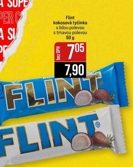 Flint kokosová tyčinka s bílou polevou s tmavou polevou 50 g  v akci