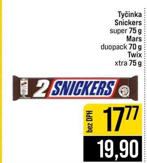Tyčinka Snickers super 75 g Mars duopack 70 g Twix xtra 75 g