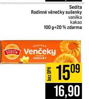 Sedita Rodinné věnečky sušenky vanilka kakao 100 g+20% zdarma 