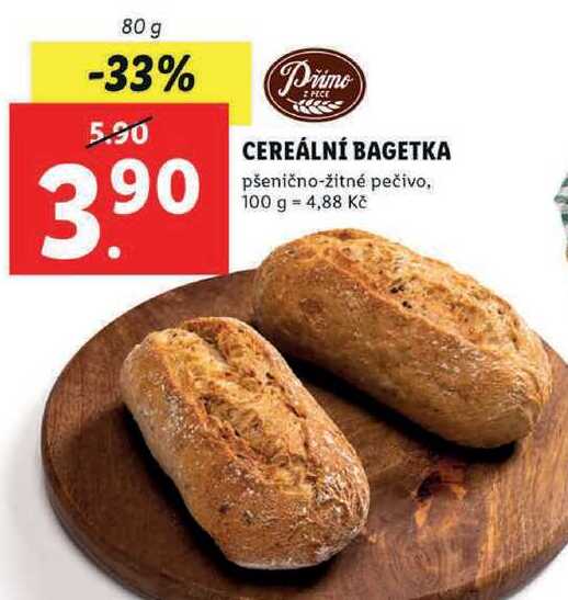 CEREÁLNÍ BAGETKA pšenično-žitné pečivo, 80 g