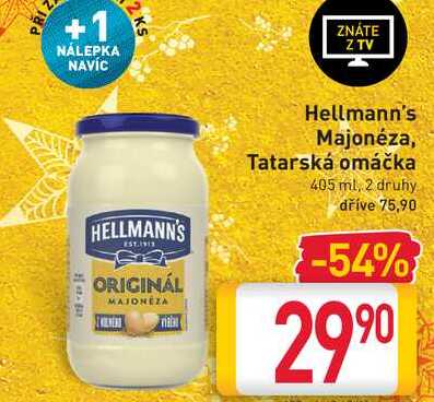 Hellmann's Majonéza, Tatarská omáčka 405 ml, 2 druhy