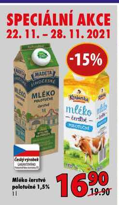 Madeta Mléko čerstvé polotučné 1,5% 11