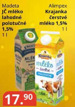 Madeta JČ mléko lahodné polotučné 1,5% 1l Alimpex Krajanka čerstvé mléko 1,5% 1l