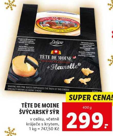 TÊTE DE MOINE ŠVÝCARSKÝ SÝR v celku, včetně kráječe s krytem, 400 g