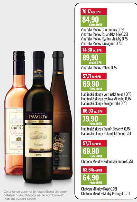 Vína Pavlov, různé druhy, cena od 64,90