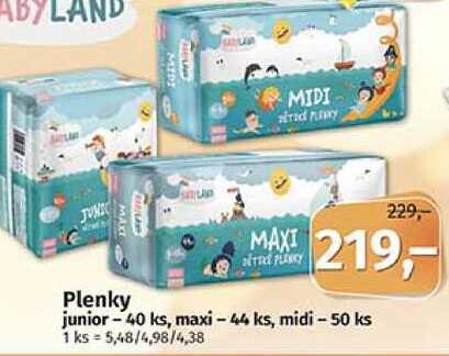 Babyland Plenky junior - 40 ks, maxi – 44 ks, midi - 50 ks 