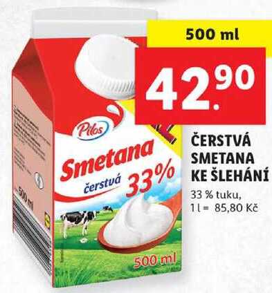 ČERSTVÁ SMETANA KE ŠLEHÁNÍ 33% tuku, 500 ml