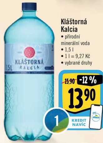 Kláštorná Kalcia přírodní minerální voda, 1,5 l