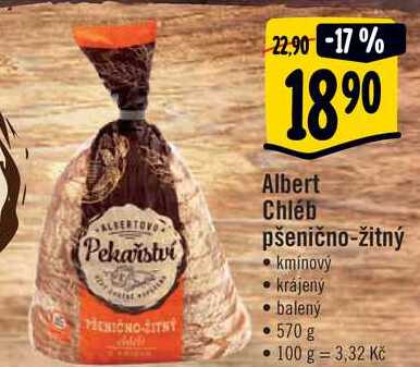 Albert Chléb pšenično-žitný kmínový krájený, 570 g