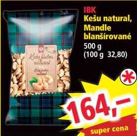 IBK Kešu natural, Mandle blanširované, 500 g 
