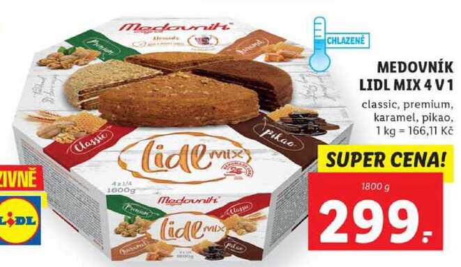 MEDOVNÍK LIDL MIX 4 V 1 classic, premium, karamel, pikao, 1800 g