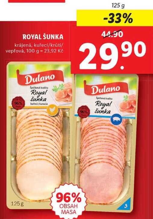 ROYAL ŠUNKA krájená, kuřecí/krůtí/vepřová, 125 g