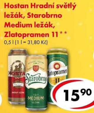 Hostan Hradní světlý ležák, Starobrno Medium ležák, 0,5 l