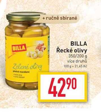 BILLA Řecké olivy 350/200g