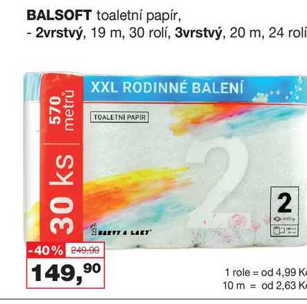 BALSOFT toaletní papír 2vrstvý, 30 rolí