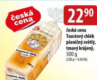 Česká cena Toustový chléb pšeničný světlý, tmavý krájený, 500 g