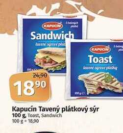 Kapucín Tavený plátkový sýr 100 g Toast, Sandwich