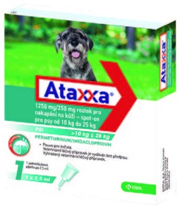 ATAXXA® 1250 MG/250 MG ROZTOK PRO NAKAPÁNÍ NA KŮŽI – SPOT-ON PRO PSY OD 10 KG DO 25 KG, 1 PIPETA