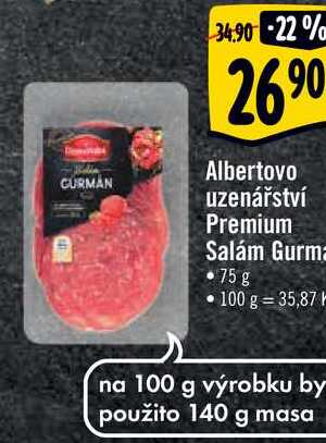 Albertovo uzenářství Premium Salám Gurmán, 75 g 