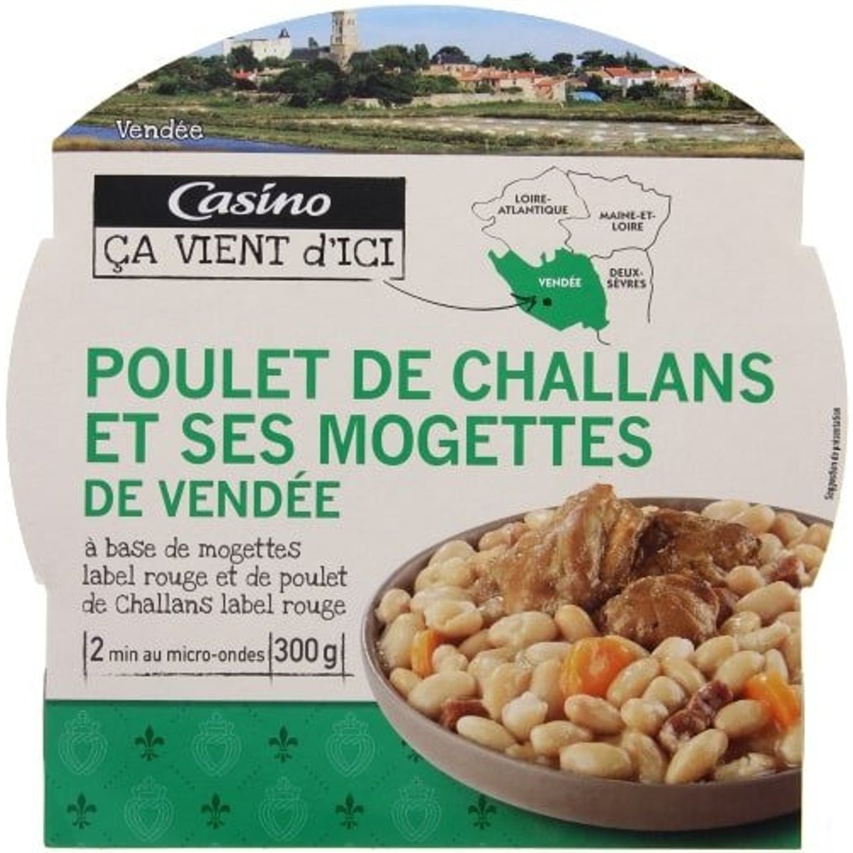 Poulet de Challans et Mogettes de Vendée kuře s fazolemi a zeleninou