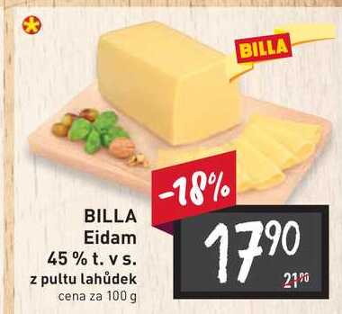 Billa Eidam 45% t. vs. z pultu lahůdek cena za 100g
