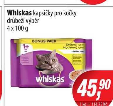 Whiskas kapsičky pro kočky drůbeží výběr 4x 100g