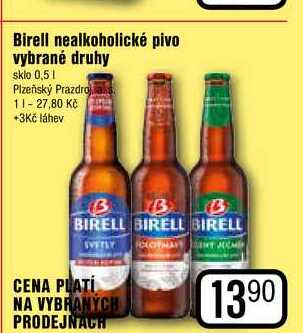 Birell nealkoholické pivo vybrané druhy sklo 0,5l