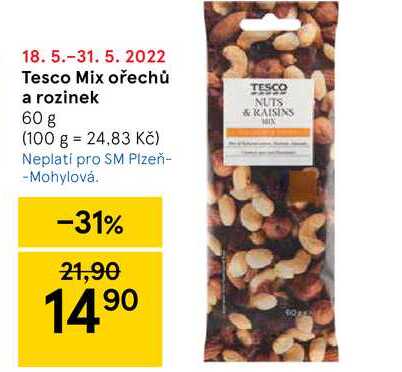 Tesco Mix ořechů a rozinek 60 g