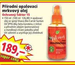 Přírodní opalovací mrkvový olej Ochranný faktor 15 150 ml