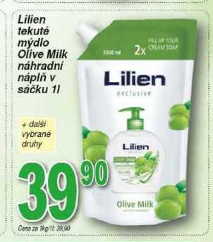 Lilien Tekuté mýdlo Olive Milk náhradní náplň v sáčku 1l 