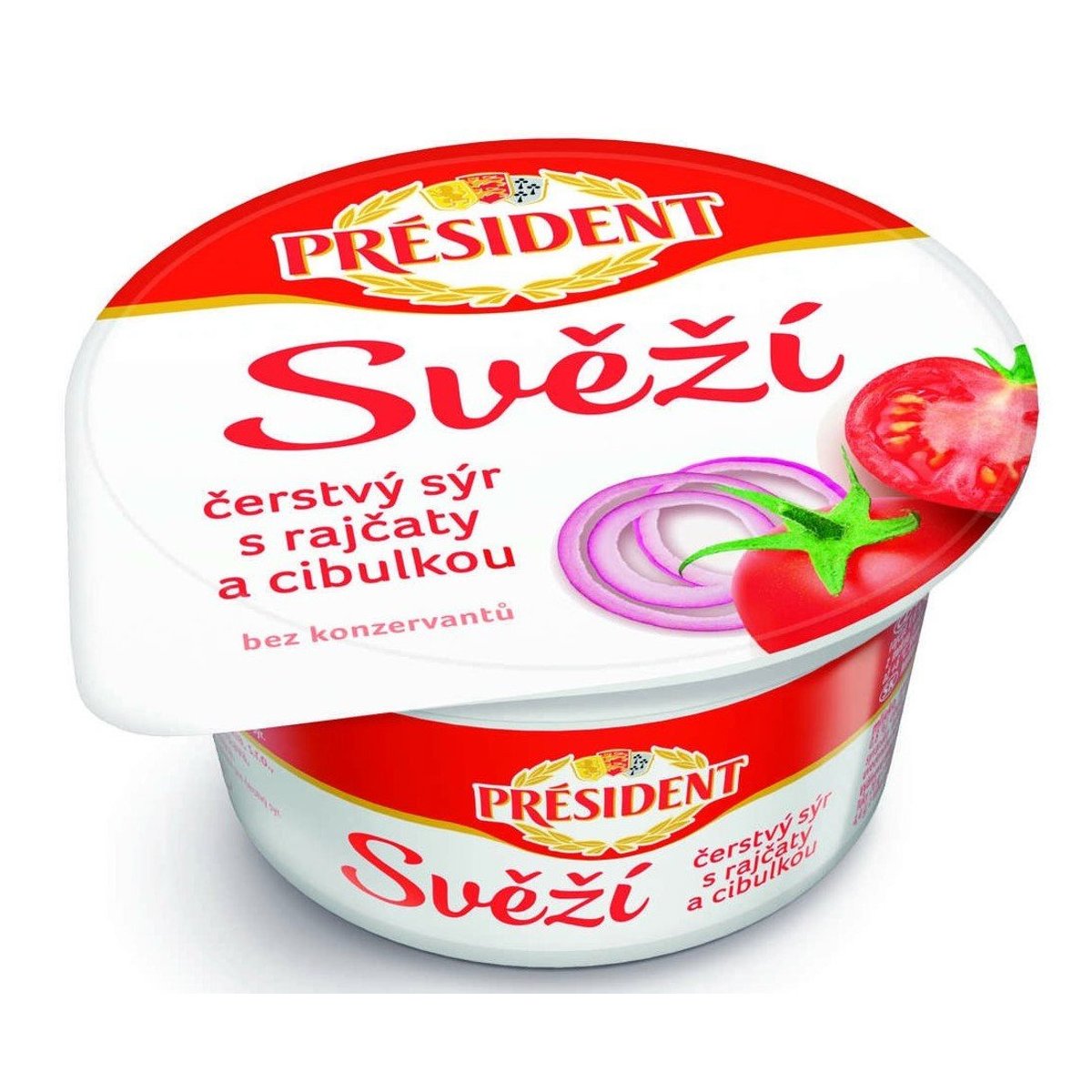 Président Svěží čerstvý sýr s rajčaty a cibulkou