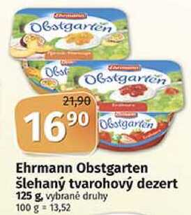 Ehrmann Obstgarten šlehaný tvarohový dezert 125 g, vybrané druhy 